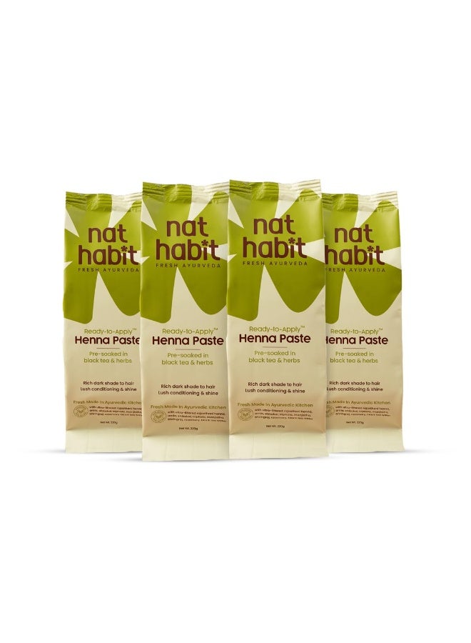 Nat Habit Henna Paste, Pre-Soaked in Black Tea and Herbs,100% Natural Rajasthani Henna, (Pack of 4 x 220g) - Image 1